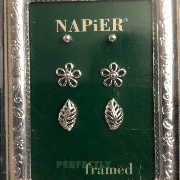 Napier Perfectly Framed Silver Tone Pierced Earring Set NEW - Picture 2 of 5